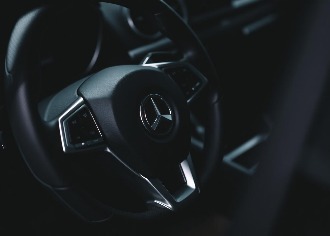 Luxury vehicle steering wheel and leather interior